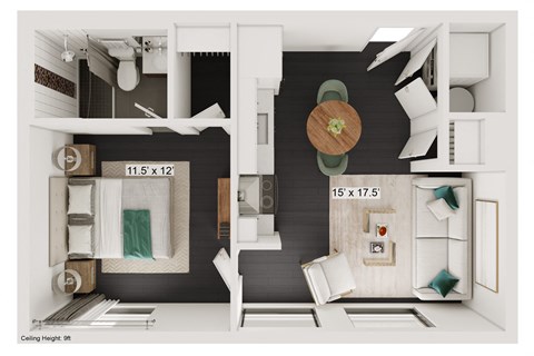 Floor plan for 1 bed, 1 bath, 469 sqft